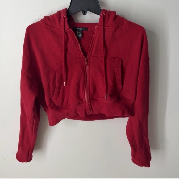 Forever 21 Scarlet Zip-Up Cropped Hoodie - Picture 2 of 4